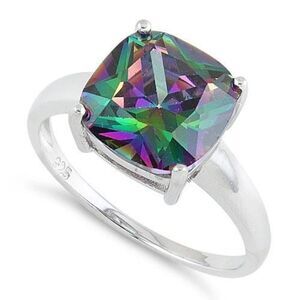 Sterling Silver Cushion Cut Rainbow Topaz Ring New